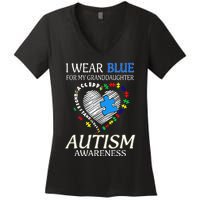 I Wear Blue For My Granddaughter Autism support Women's V-Neck T-Shirt