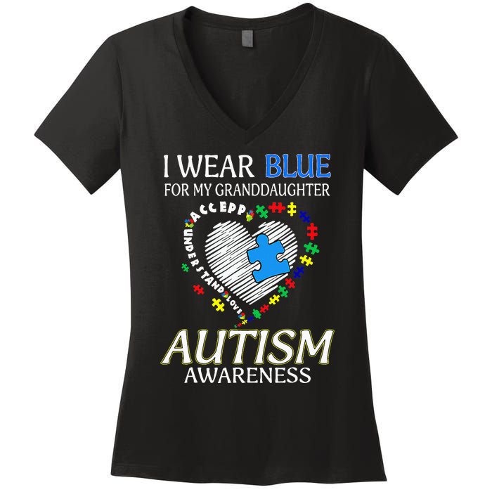 I Wear Blue For My Granddaughter Autism support Women's V-Neck T-Shirt