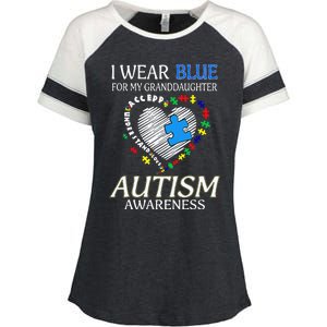 I Wear Blue For My Granddaughter Autism support Enza Ladies Jersey Colorblock Tee