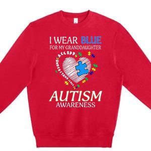 I Wear Blue For My Granddaughter Autism support Premium Crewneck Sweatshirt