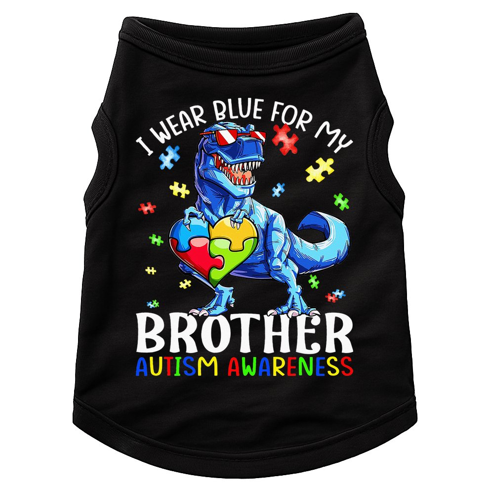 I Wear Blue For My Brother Autism Awareness Dinosaur Doggie Tank