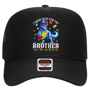 I Wear Blue For My Brother Autism Awareness Dinosaur High Crown Mesh Back Trucker Hat