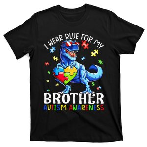 I Wear Blue For My Brother Autism Awareness Dinosaur T-Shirt