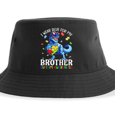 I Wear Blue For My Brother Autism Awareness Dinosaur Sustainable Bucket Hat