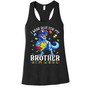 I Wear Blue For My Brother Autism Awareness Dinosaur Women's Racerback Tank