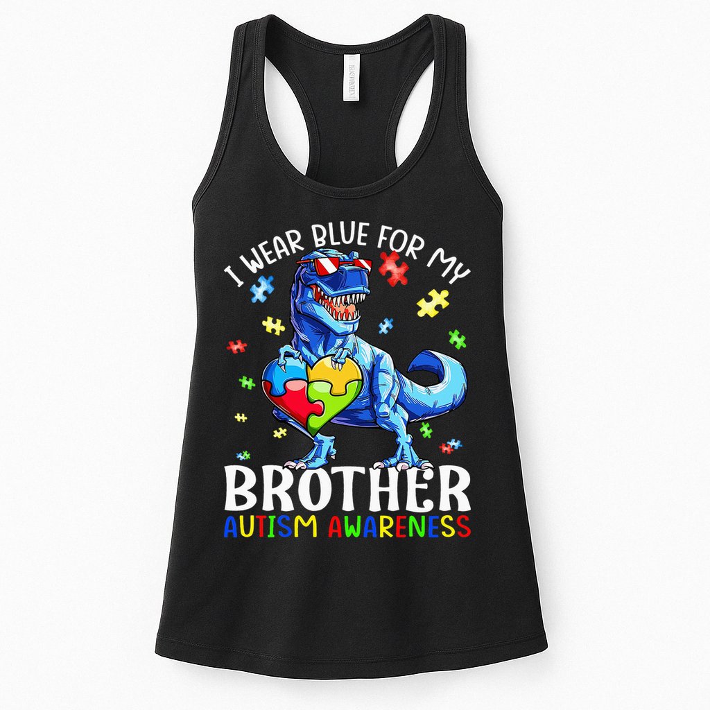 I Wear Blue For My Brother Autism Awareness Dinosaur Womens Tank Top