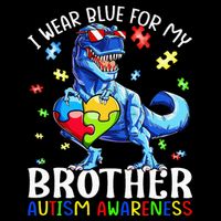 I Wear Blue For My Brother Autism Awareness Dinosaur Womens T-Shirt