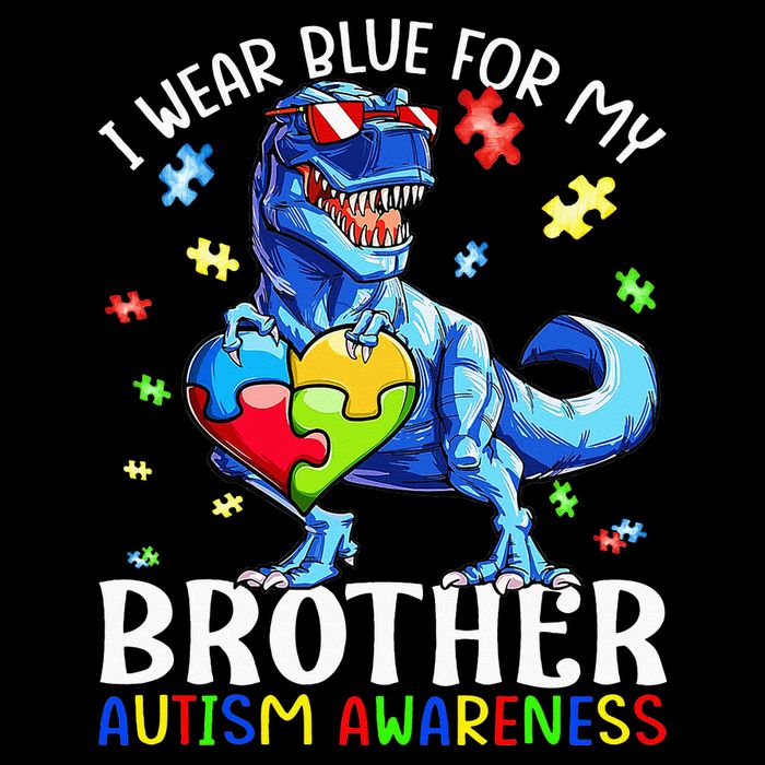 I Wear Blue For My Brother Autism Awareness Dinosaur Womens T-Shirt