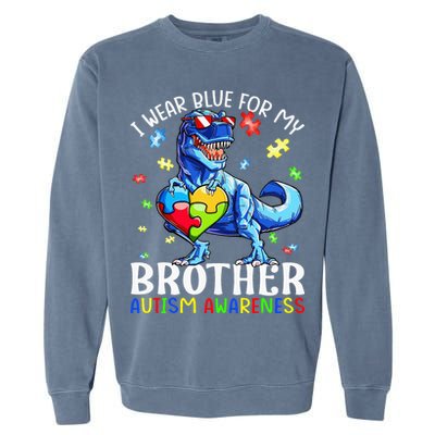 I Wear Blue For My Brother Autism Awareness Dinosaur Garment-Dyed Sweatshirt