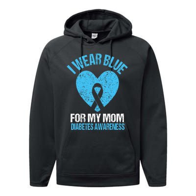 I Wear Blue For My Mom Diabetes Awareness Kids Performance Fleece Hoodie