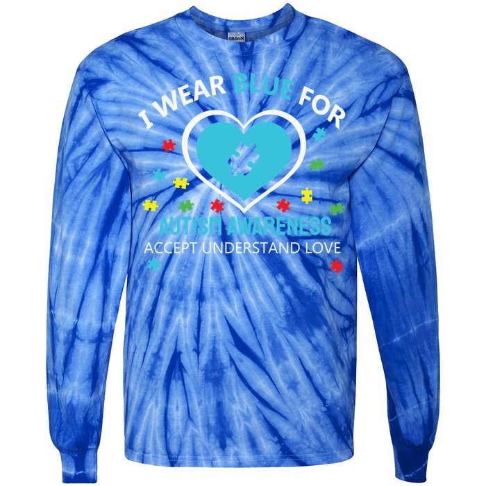 I Wear Blue Utism Awareness Accept Understand Love Gift Tie-Dye Long Sleeve Shirt