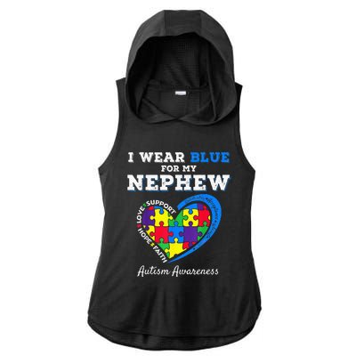 I Wear Blue For My Nephew Autism Awareness Uncle Aunt Ladies PosiCharge Tri-Blend Wicking Draft Hoodie Tank