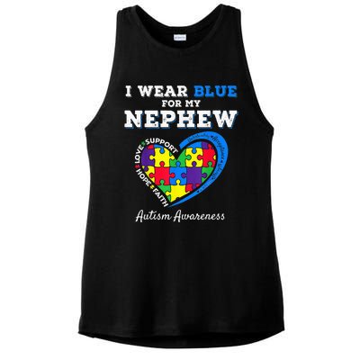 I Wear Blue For My Nephew Autism Awareness Uncle Aunt Ladies PosiCharge Tri-Blend Wicking Tank