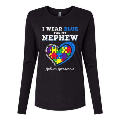 I Wear Blue For My Nephew Autism Awareness Uncle Aunt Womens Cotton Relaxed Long Sleeve T-Shirt