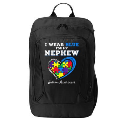 I Wear Blue For My Nephew Autism Awareness Uncle Aunt City Backpack