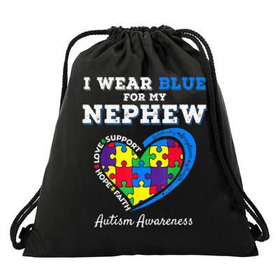 I Wear Blue For My Nephew Autism Awareness Uncle Aunt Drawstring Bag