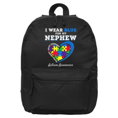 I Wear Blue For My Nephew Autism Awareness Uncle Aunt 16 in Basic Backpack