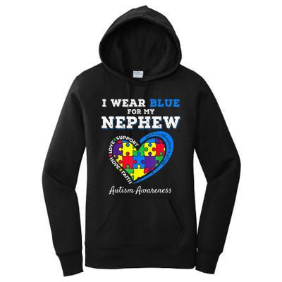 I Wear Blue For My Nephew Autism Awareness Uncle Aunt Women's Pullover Hoodie