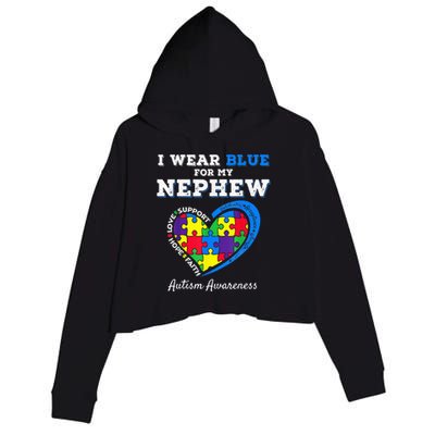 I Wear Blue For My Nephew Autism Awareness Uncle Aunt Crop Fleece Hoodie