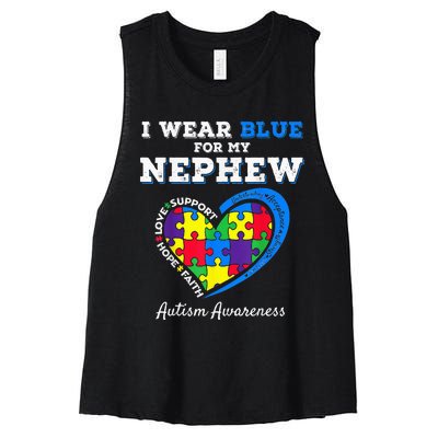 I Wear Blue For My Nephew Autism Awareness Uncle Aunt Women's Racerback Cropped Tank