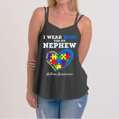 I Wear Blue For My Nephew Autism Awareness Uncle Aunt Women's Strappy Tank