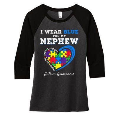 I Wear Blue For My Nephew Autism Awareness Uncle Aunt Women's Tri-Blend 3/4-Sleeve Raglan Shirt