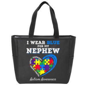 I Wear Blue For My Nephew Autism Awareness Uncle Aunt Zip Tote Bag