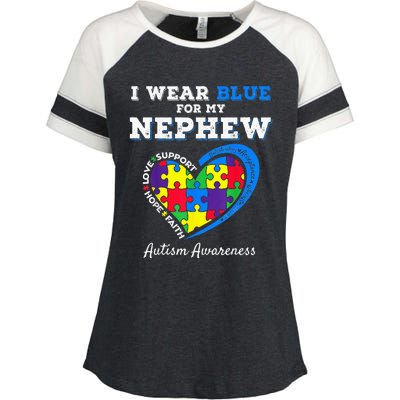 I Wear Blue For My Nephew Autism Awareness Uncle Aunt Enza Ladies Jersey Colorblock Tee