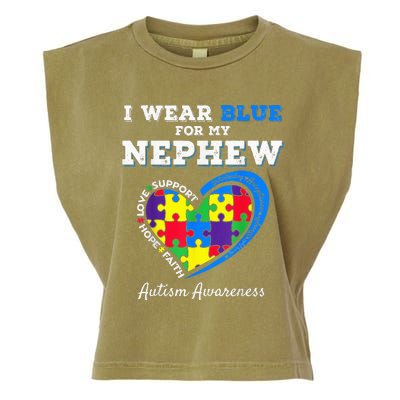 I Wear Blue For My Nephew Autism Awareness Uncle Aunt Garment-Dyed Women's Muscle Tee