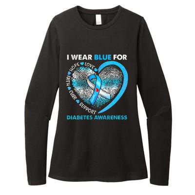 I Wear Blue For Diabetes Awareness Heart Blue Ribbon Womens CVC Long Sleeve Shirt