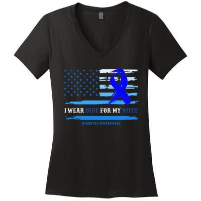 I Wear Blue For My Niece Diabetes Awareness Month Gifts Women's V-Neck T-Shirt