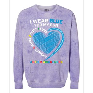 I Wear Blue For My Son Autism Awareness Proud Mom Dad Puzzle Gift Colorblast Crewneck Sweatshirt