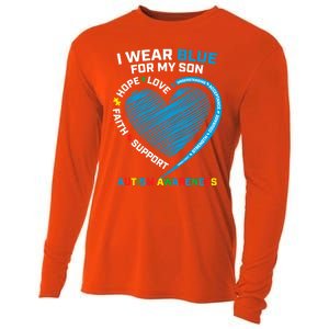 I Wear Blue For My Son Autism Awareness Proud Mom Dad Puzzle Gift Cooling Performance Long Sleeve Crew