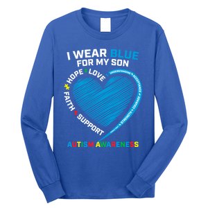 I Wear Blue For My Son Autism Awareness Proud Mom Dad Puzzle Gift Long Sleeve Shirt