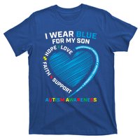 I Wear Blue For My Son Autism Awareness Proud Mom Dad Puzzle Gift T-Shirt