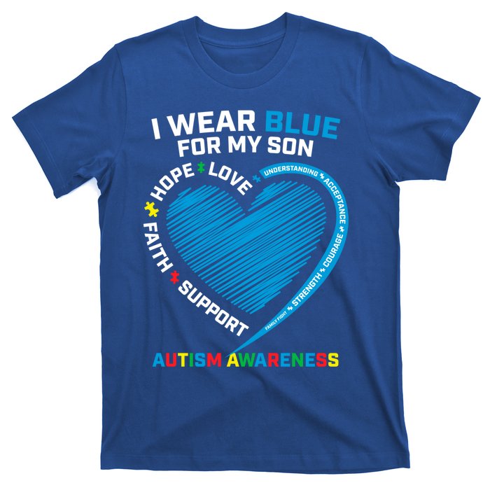 I Wear Blue For My Son Autism Awareness Proud Mom Dad Puzzle Gift T-Shirt