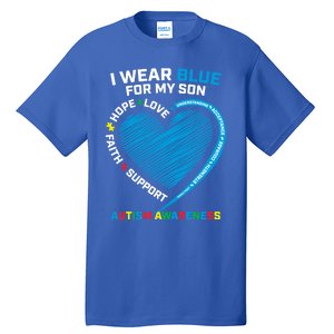 I Wear Blue For My Son Autism Awareness Proud Mom Dad Puzzle Gift Tall T-Shirt