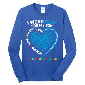 I Wear Blue For My Son Autism Awareness Proud Mom Dad Puzzle Gift Tall Long Sleeve T-Shirt