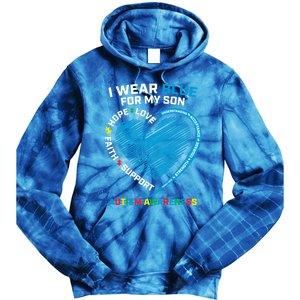 I Wear Blue For My Son Autism Awareness Proud Mom Dad Puzzle Gift Tie Dye Hoodie