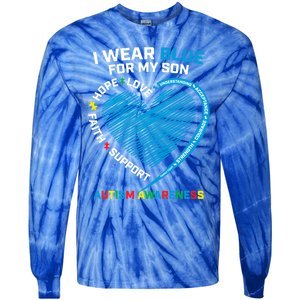 I Wear Blue For My Son Autism Awareness Proud Mom Dad Puzzle Gift Tie-Dye Long Sleeve Shirt