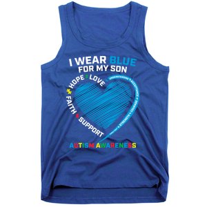 I Wear Blue For My Son Autism Awareness Proud Mom Dad Puzzle Gift Tank Top