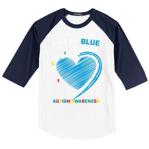 I Wear Blue For My Son Autism Awareness Proud Mom Dad Puzzle Gift Baseball Sleeve Shirt