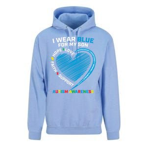 I Wear Blue For My Son Autism Awareness Proud Mom Dad Puzzle Gift Unisex Surf Hoodie