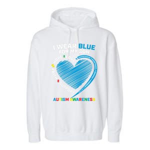 I Wear Blue For My Son Autism Awareness Proud Mom Dad Puzzle Gift Garment-Dyed Fleece Hoodie