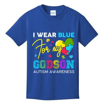 I Wear Blue For My Godson Autism Awareness Godmom Goddad Gift Kids T-Shirt