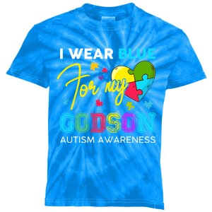 I Wear Blue For My Godson Autism Awareness Godmom Goddad Gift Kids Tie-Dye T-Shirt