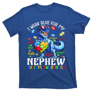 I Wear Blue For My Nephew Autism Awareness Dinosaur Gift T-Shirt