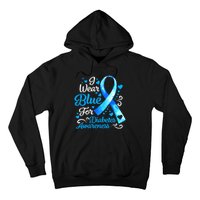 I Wear Blue For Diabetes Awareness Blue Ribbon Womens Hoodie