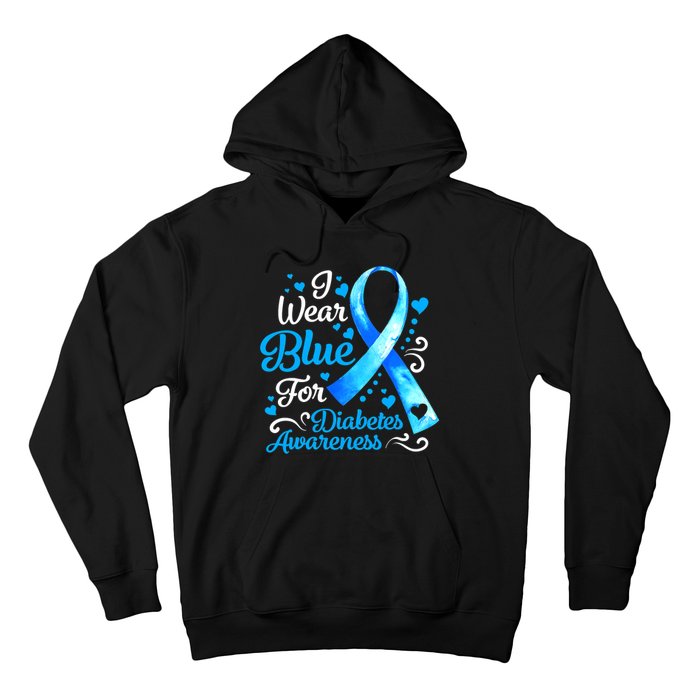 I Wear Blue For Diabetes Awareness Blue Ribbon Womens Hoodie