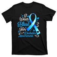 I Wear Blue For Diabetes Awareness Blue Ribbon Womens T-Shirt